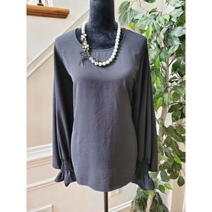 Accent Women Black Polyester Round Neck Long Sleeve Casual Top Blouse Size 2X/3X